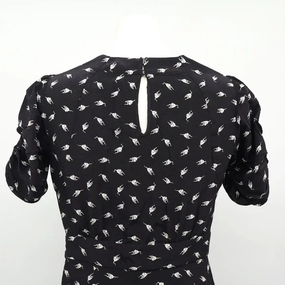 Miu Miu Women's 2016 Midi Length Black Silk Dress Cat Print Sz 38 / S - Picture 6 of 11